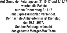 Versandinfo für den Feiertag Versandinfo für den Feiertag